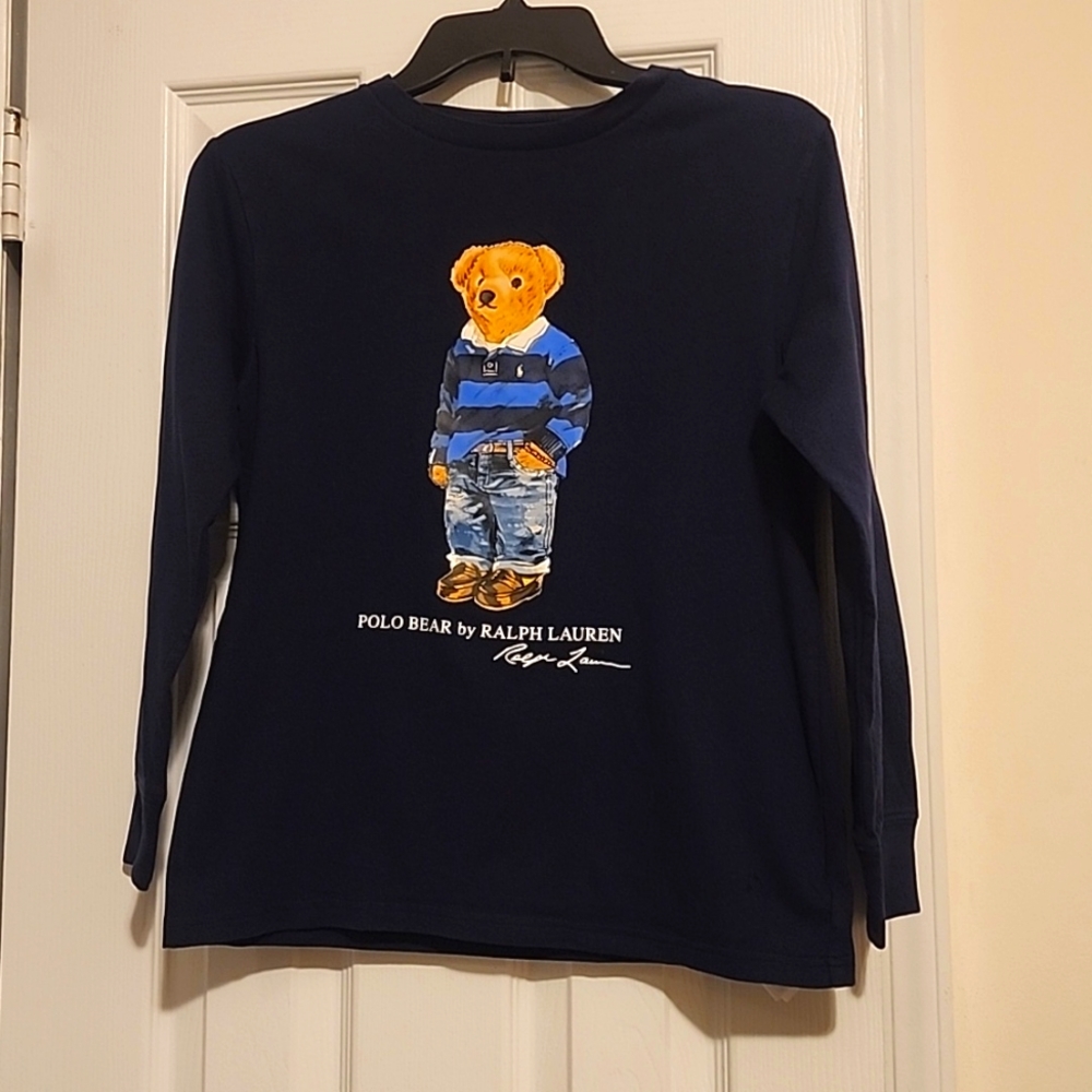 Polo Ralph Lauren boys navy cotton polo bear tee size M (10-12) like new